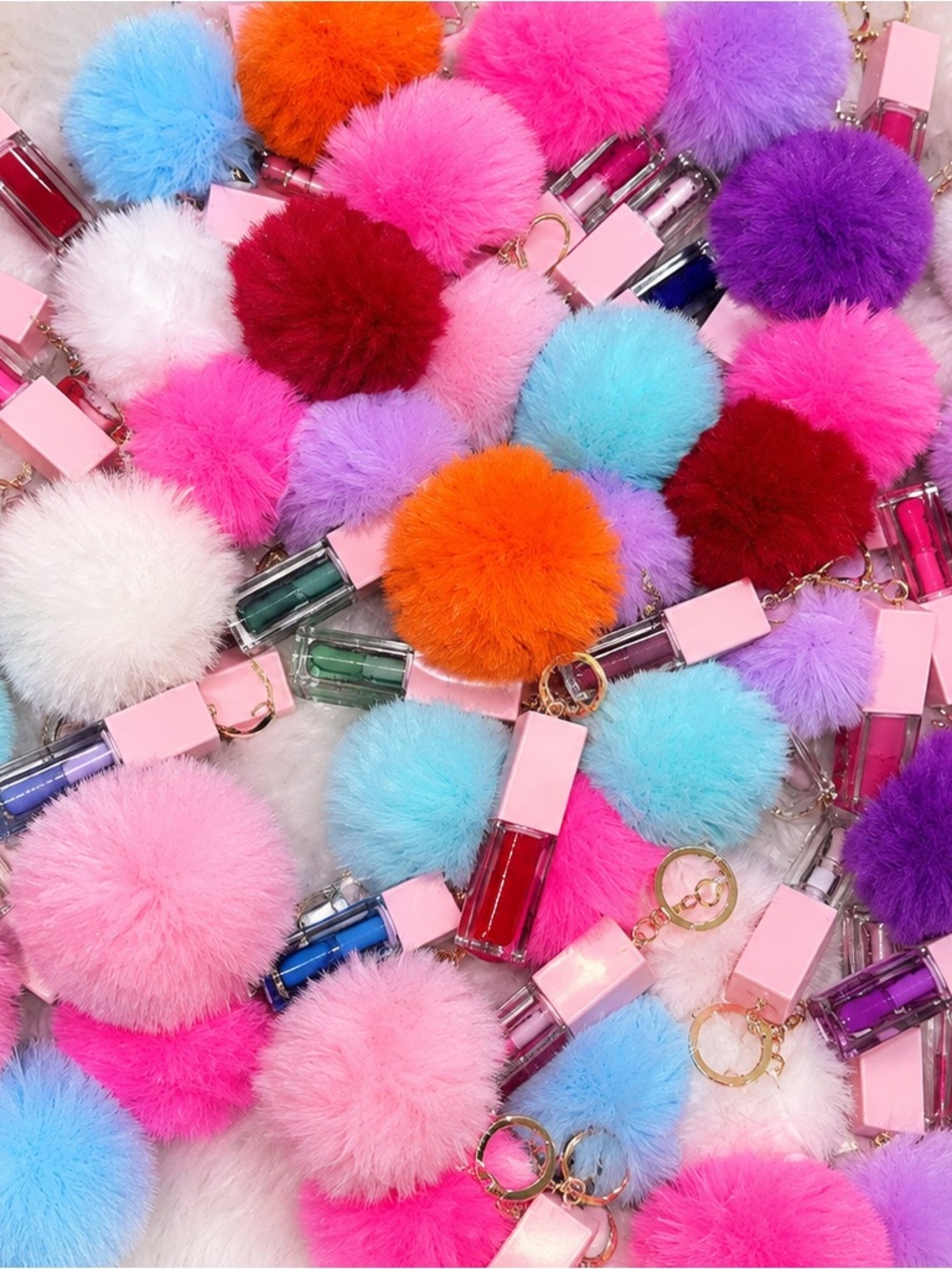 Lipgloss multiple colors Pom Keychain Bag Charm -